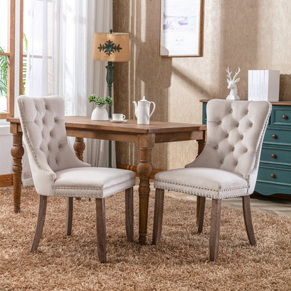 Nikki Collection Modern, High-end Tufted Solid Wood Contemporary Velvet Upholstered Dining Chair with Wood Legs Nailhead Trim 2-Pcs Set，Beige, SW8801BG