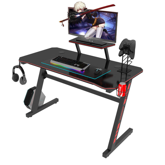 Hot Gaming Table Z Shape Black MDF Gaming Desk with PC Holder