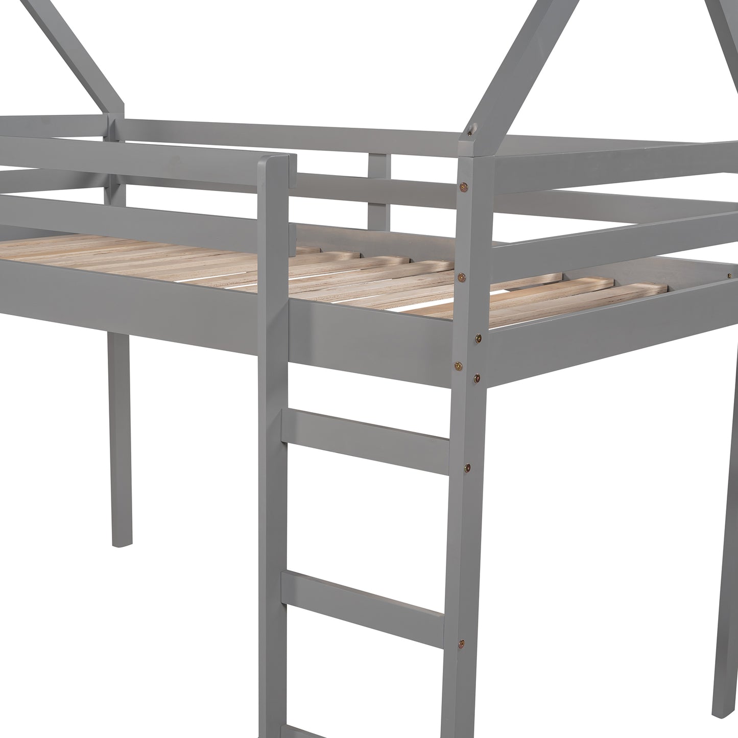 Twin Size Loft Bed with Slide, House Bed with Slide,Gray(OLD SKU :WF281158AAE)