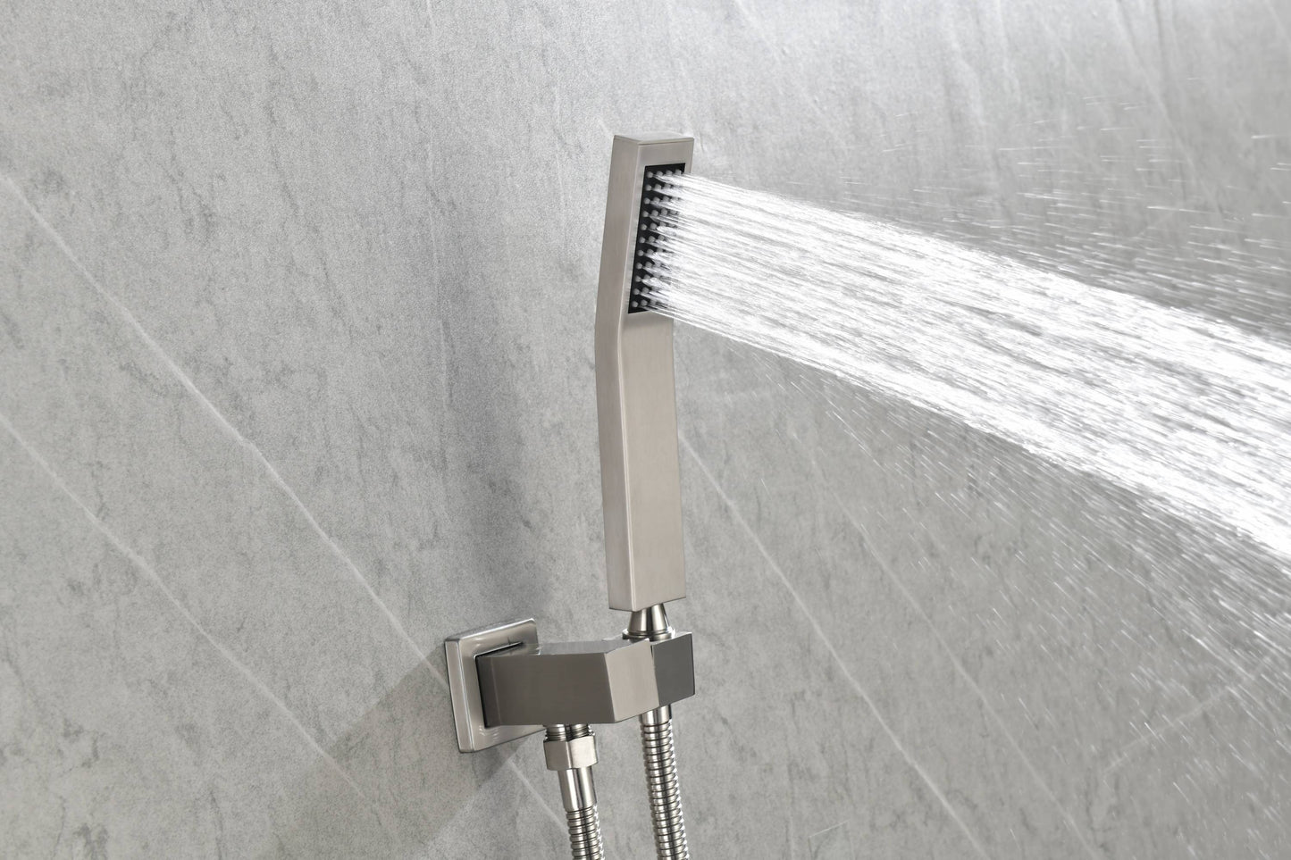 Shower System with Shower Head, Hand Shower, Hose, Valve Trim, Lever Handles and Niche