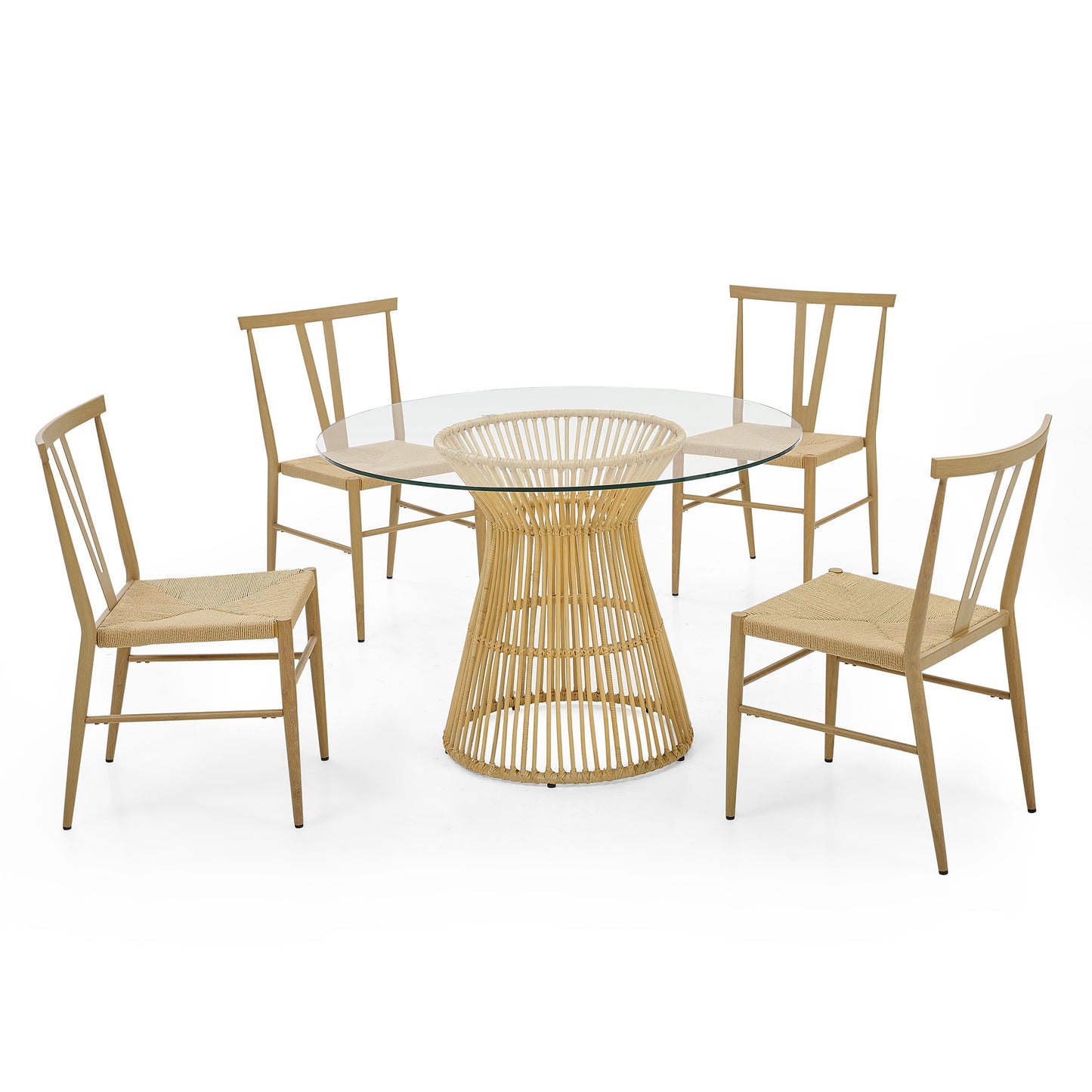 5 Pieces Round Tempered Glass Top Dining Table and Metal Dining Chair for Kitchen, Living Room and Dining Room (Table + 4 Chairs)