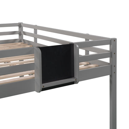 Full size Loft Bed Wood Bed with Slide, Stair and Chalkboard,Gray（Old SKU:WF282116AAE）