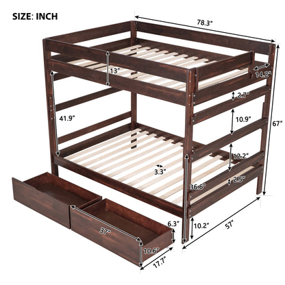 Full over Full Wood Bunk Bed with 2 Drawers, Espresso