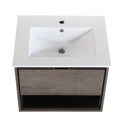 24 inches Floating Bathroom Vanity Combo with Integrated Single Sink and 1 Soft Close Drawer