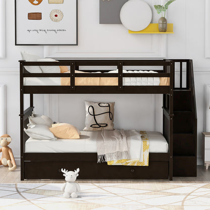 Stairway Full-Over-Full Bunk Bed with Twin size Trundle, Storage and Guard Rail for Bedroom, Dorm - Espresso(OLD SKU :LP001210AAP)