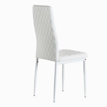 White modern minimalist dining chair fireproof leather sprayed metal pipe diamond grid pattern restaurant home conference chair set of 4