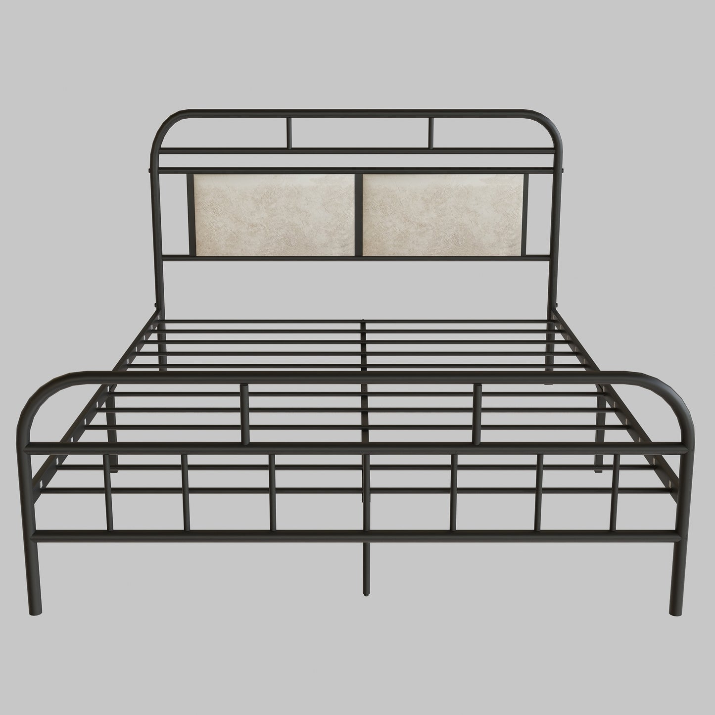 Modern Metal Bed Frame, Mattress Foundation with Upholstered Headboard and Footboard, with Strong Metal Slats Support and 11 Inches Underbed Space,  No Box Spring Needed