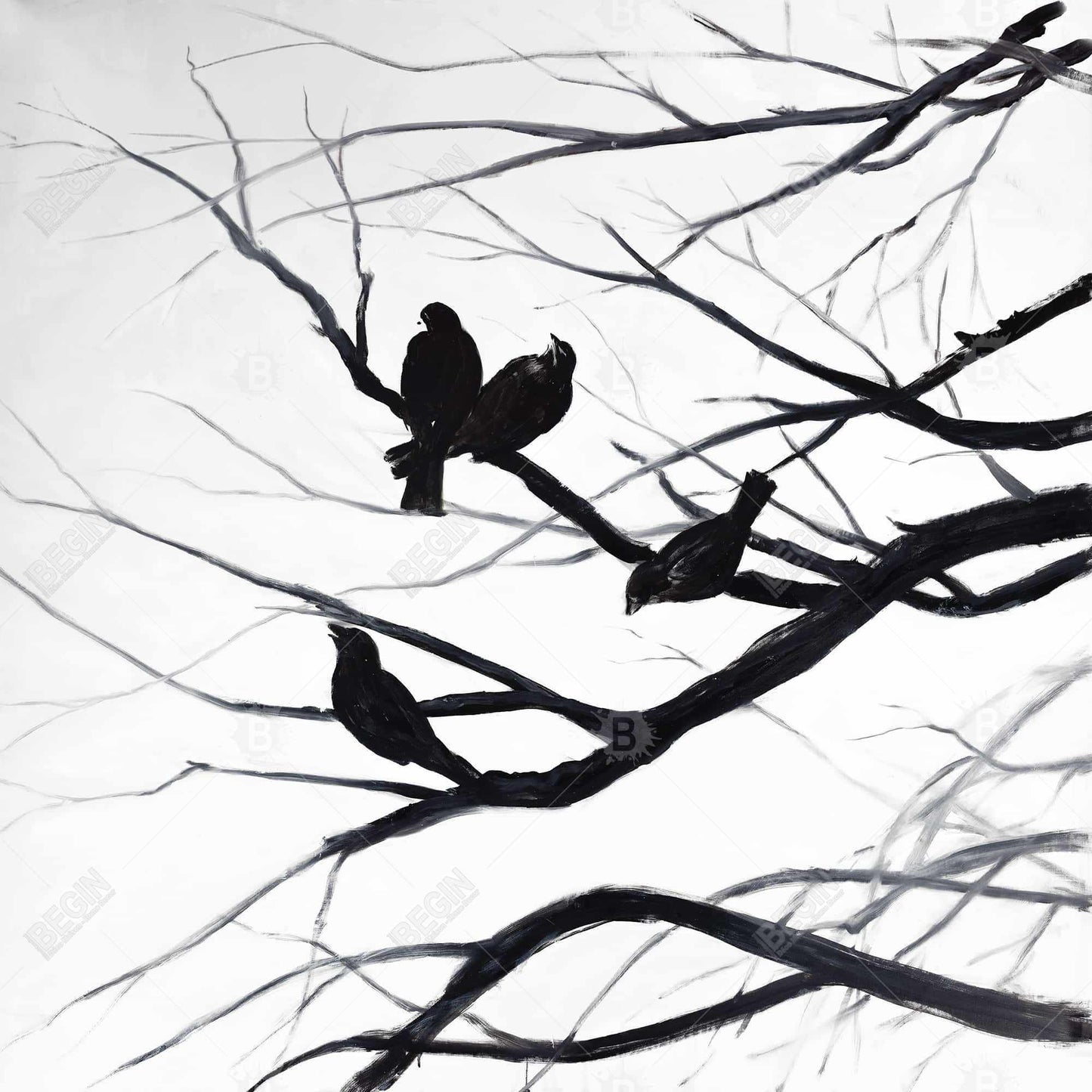 Birds and branches silhouette - 12x12 Print on canvas