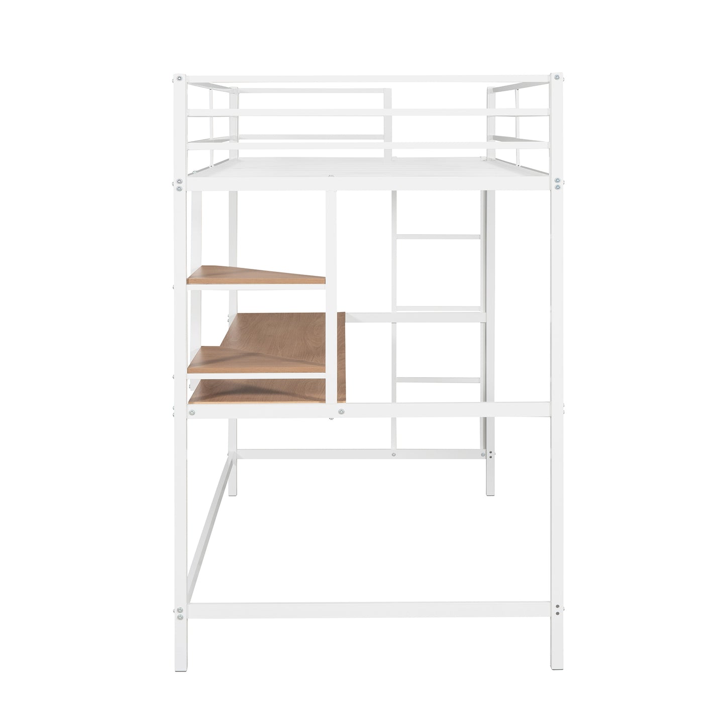 Twin Metal Loft Bed with Desk and Shelve,White