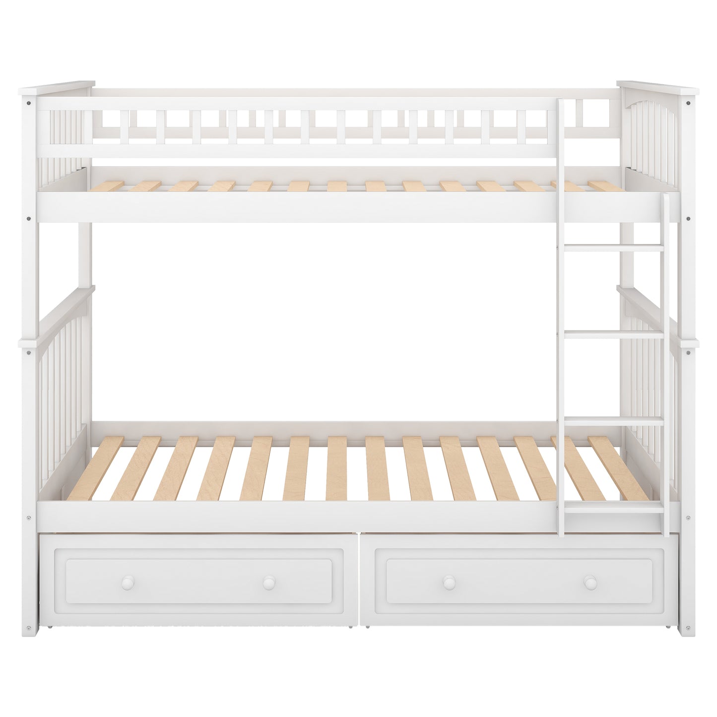 Twin over Twin Bunk Bed with Drawers, Convertible Beds, White