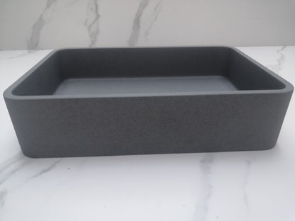 Rectangle Concrete Vessel Bathroom Sink in Grey without Faucet and Drain