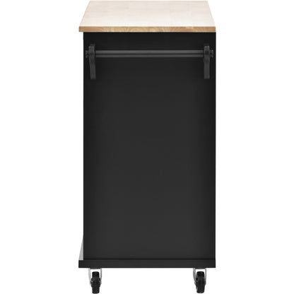 K&K Kitchen Island Cart with Storage Cabinet and Two Locking Wheels,Solid wood desktop,Microwave cabinet,Floor Standing Buffet Server Sideboard for Kitchen Room,Dining Room,, Bathroom（Black）