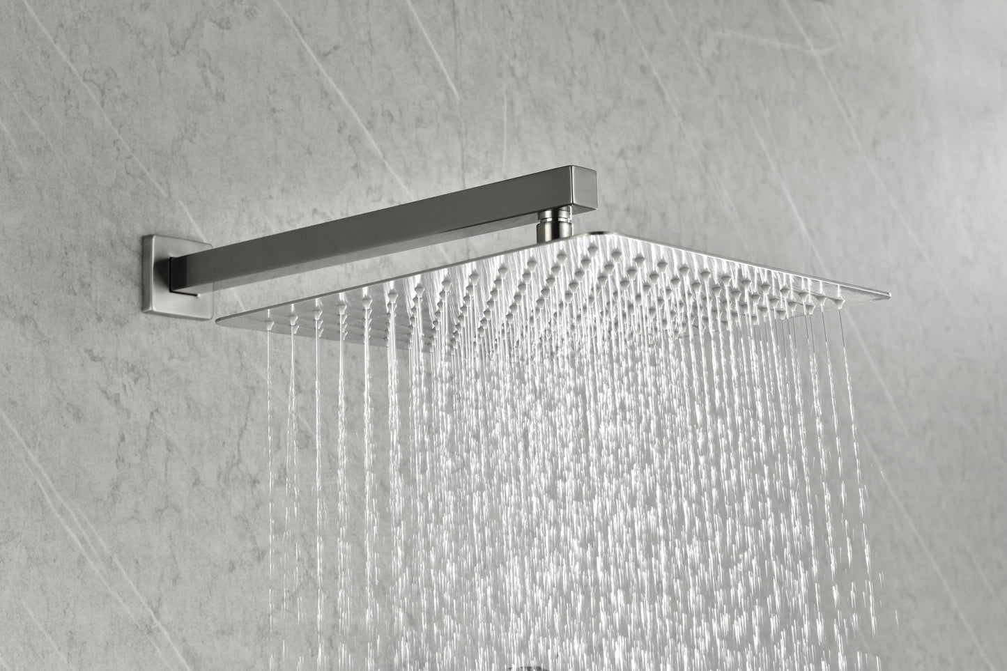 Shower System 12 Inch Square Bathroom Luxury Rain Mixer Shower Combo Set Pressure Balanced Shower System with Shower Head, Hand Shower, Slide Bar, Shower Arm, Hose, and Valve Trim