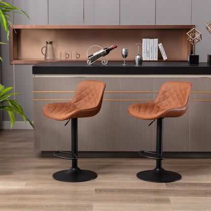 Set of 2  Bar Stools,with Black Footrest and Base Swivel Height Adjustable Mechanical Lifting PU + Black Leg Simple Bar Stool-brown