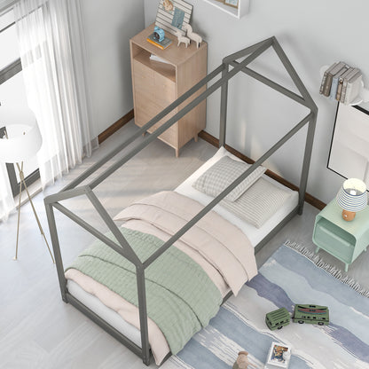 Twin Size Wooden House Bed, Gray(New)