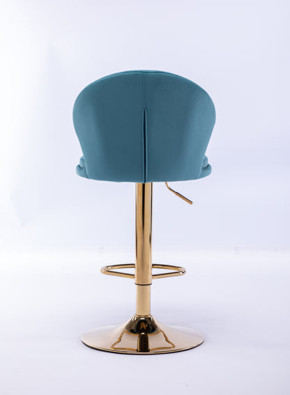 Set of 2  Bar Stools,with Chrome Footrest and Base Swivel Height Adjustable Mechanical Lifting Velvet + Golden Leg Simple Bar Stool-Baby Blue