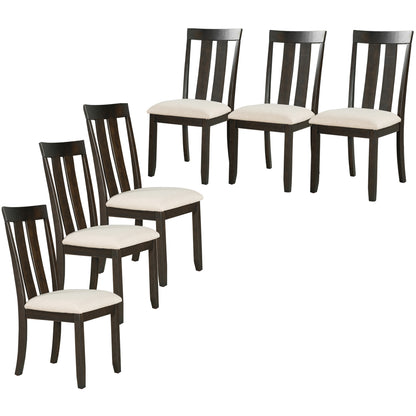 TREXM 7-Piece Retro Style Dining Table Set 78" Wood Rectangular Table and 6 Dining Chairs for Dining Room (Espresso)