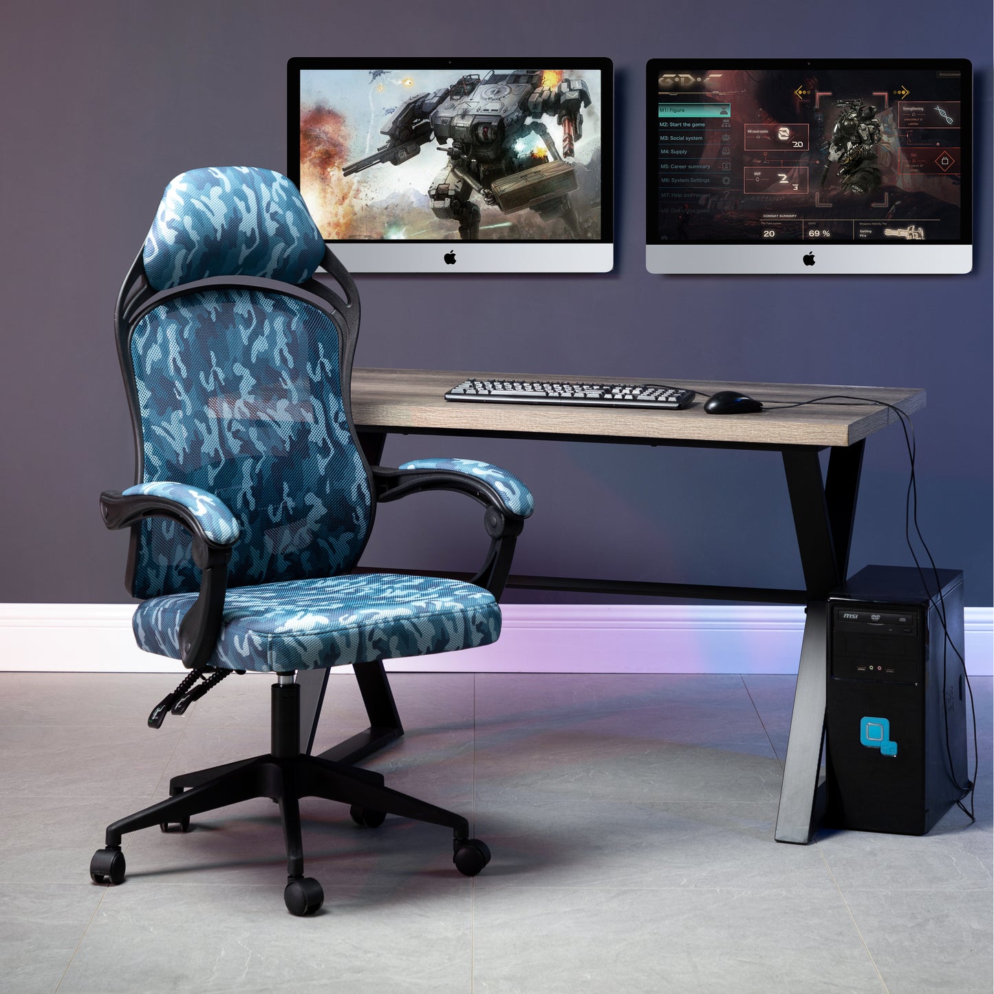 Nina Swivel Camouflage Gaming Chair with Adjustable Height