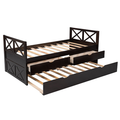 Multi-Functional Daybed with Drawers and Trundle, Espresso