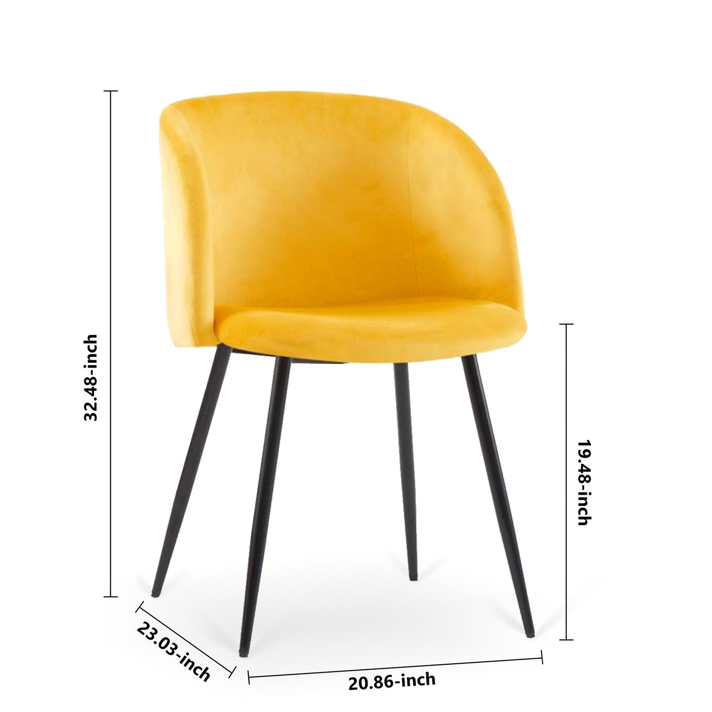 Upholstered velvet dining armrest chair set of 2 (Yellow) Metal Legs