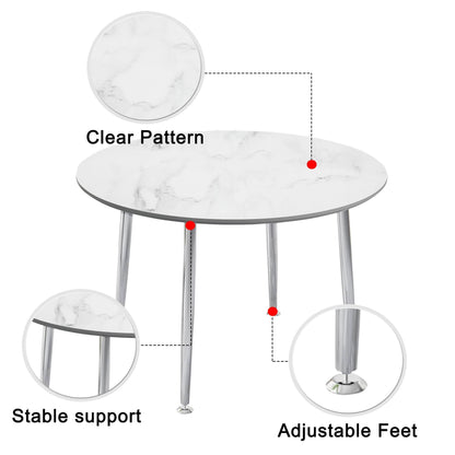 Diameter 44.8 inch MDF Modern simplicity round Imitation solid wood marble grain dining table.Applicable 6-8 persons to dining room and meeting room.