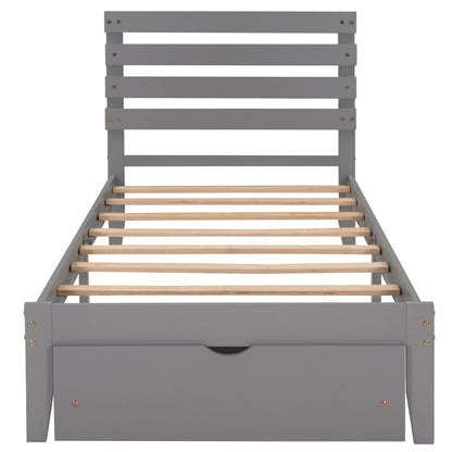 Twin Size Platform Bed with Drawer, Gray(New SKU:WF288467AAE)