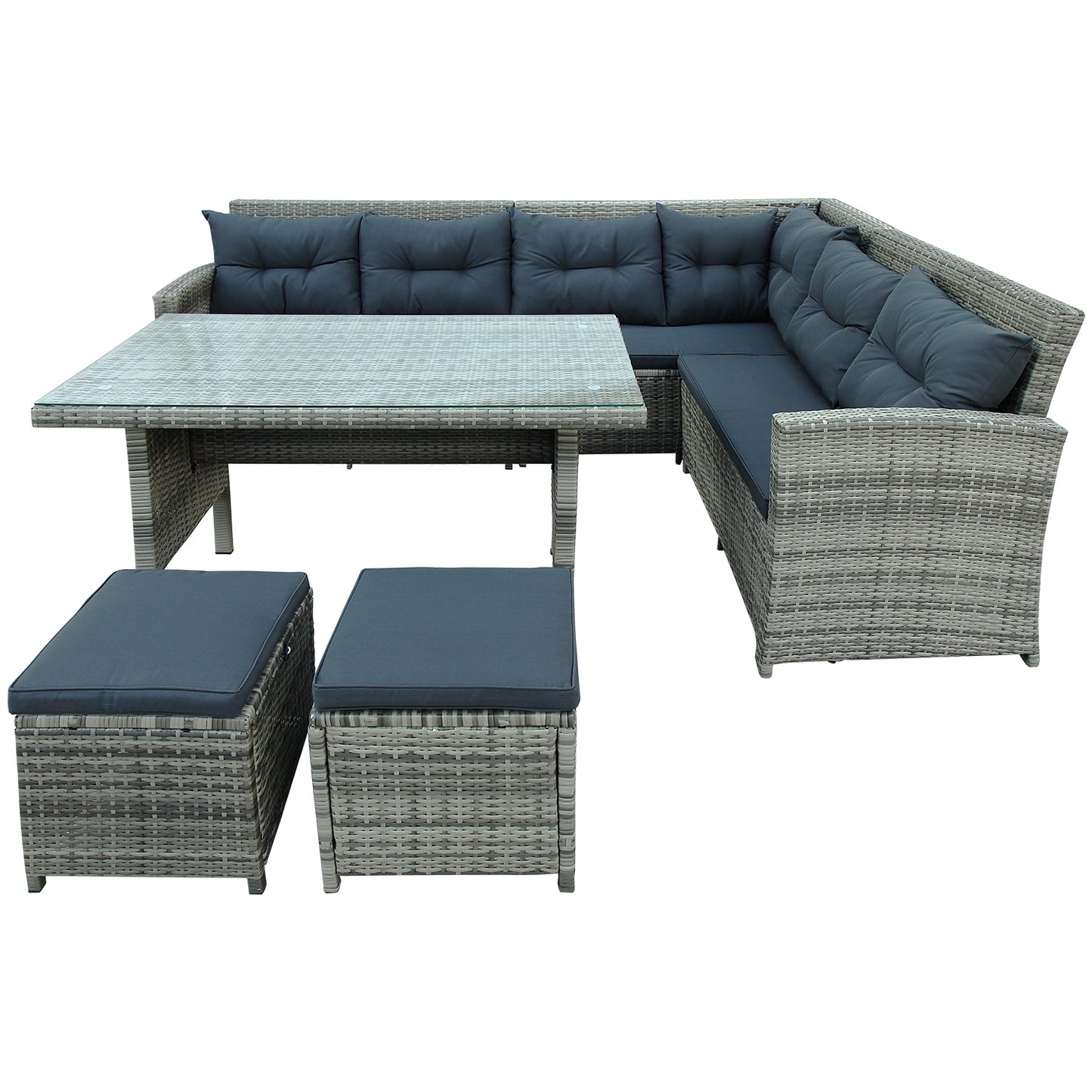 TOPMAX 6-Piece Patio Furniture Set Outdoor Sectional Sofa with Glass Table, Ottomans for Pool, Backyard, Lawn (Gray)