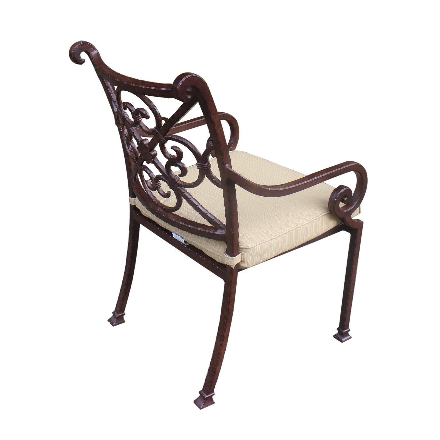 Cast Rose Ebony Aluminum Stacking Arm Chair With Cushion, Set of 2, Dupioni Bamboo