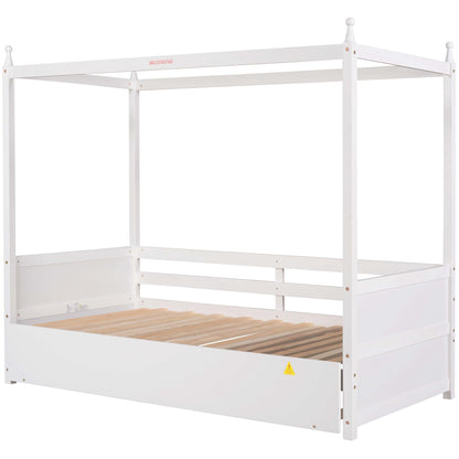 Twin Size Canopy Daybed or Pull-out Platform Bed, White