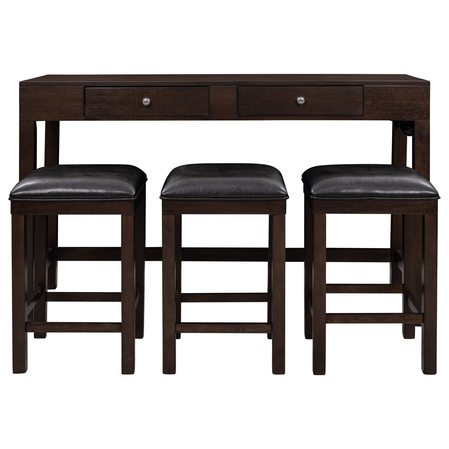 TOPMAX 4-Piece Counter Height Table Set with Socket and Leather Padded Stools, Espresso