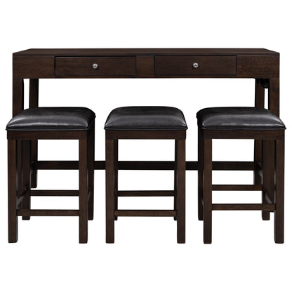 TOPMAX 4-Piece Counter Height Table Set with Socket and Leather Padded Stools, Espresso