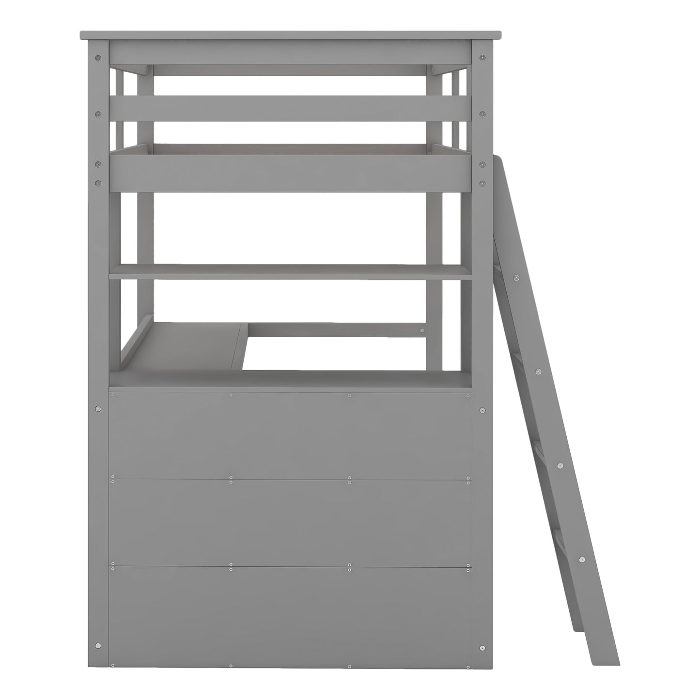 Twin Size Loft Bed with Desk and Shelves,Two Built-in Drawers,Gray(OLD SKU:GX000803AAE)