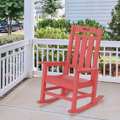 Presidential Rocking Chair HDPE Rocking Chair Fade-Resistant Porch Rocker Chair, All Weather Waterproof for Balcony/Beach/Pool  Red