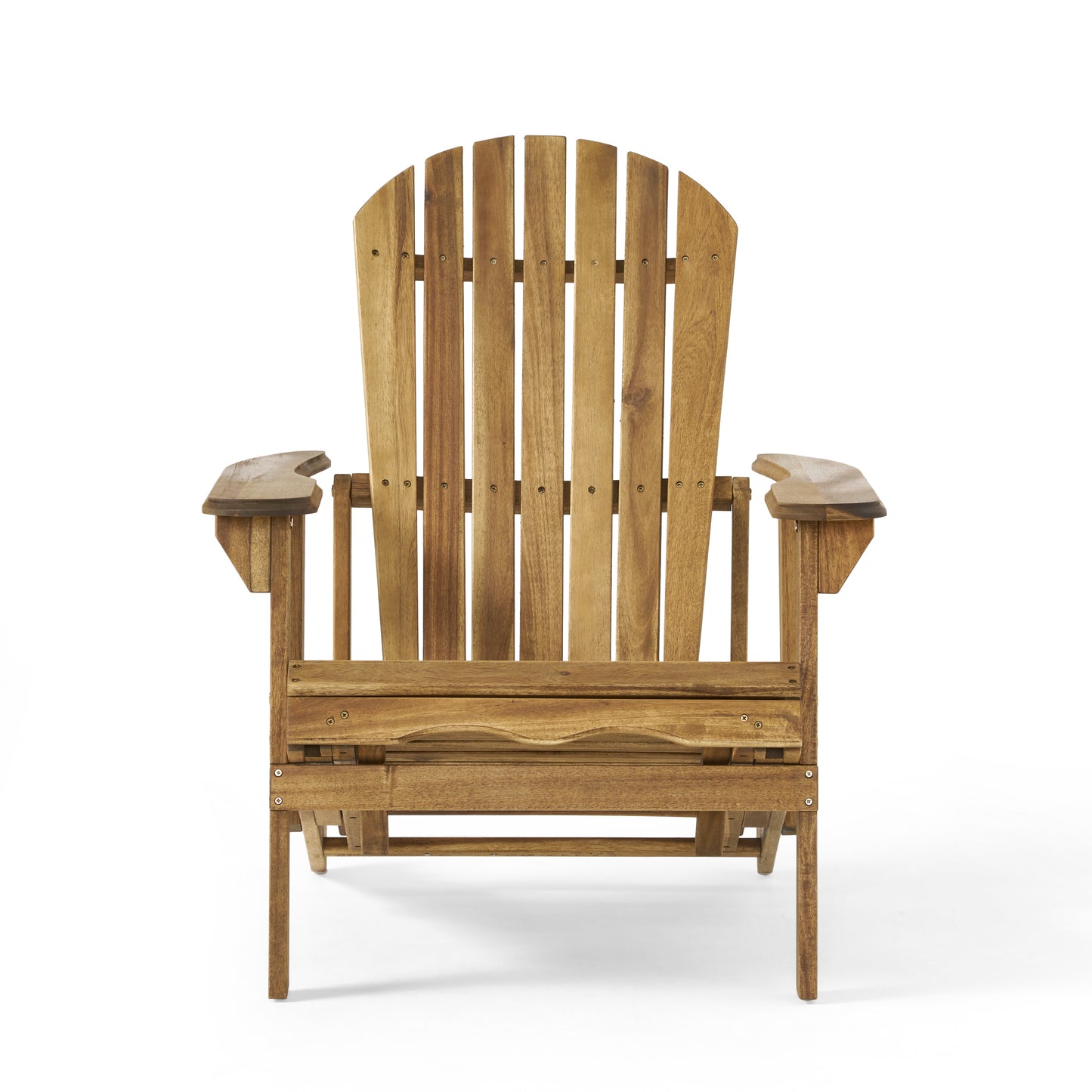 Katherine Outdoor Acacia Adirondack Natural Lounge Chair with Pull Out Footstool