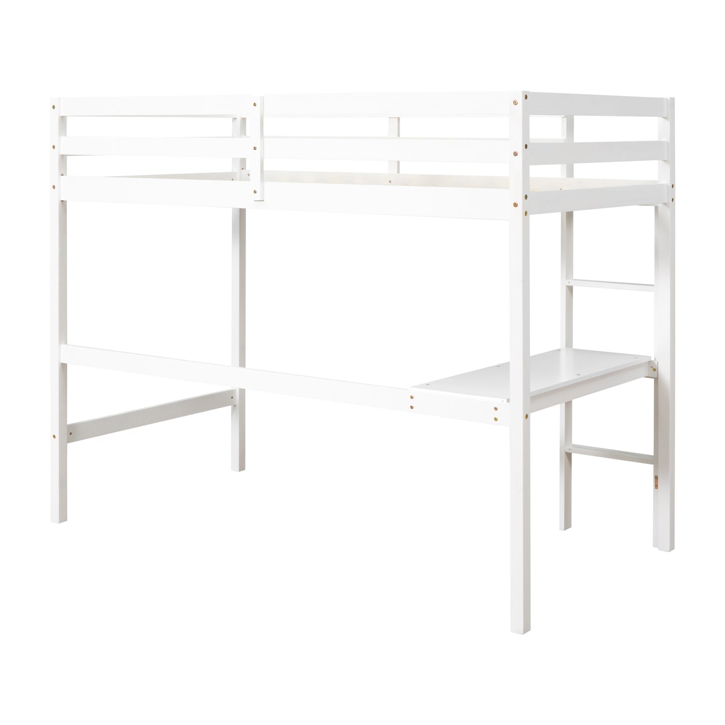 Twin Loft Bed with  built-in desk,White