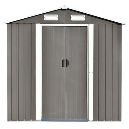 TOPMAX Patio 6ft x4ft Bike Shed Garden Shed, Metal Storage Shed with Lockable Door, Tool Cabinet with Vents and Foundation for Backyard, Lawn, Garden, Gray