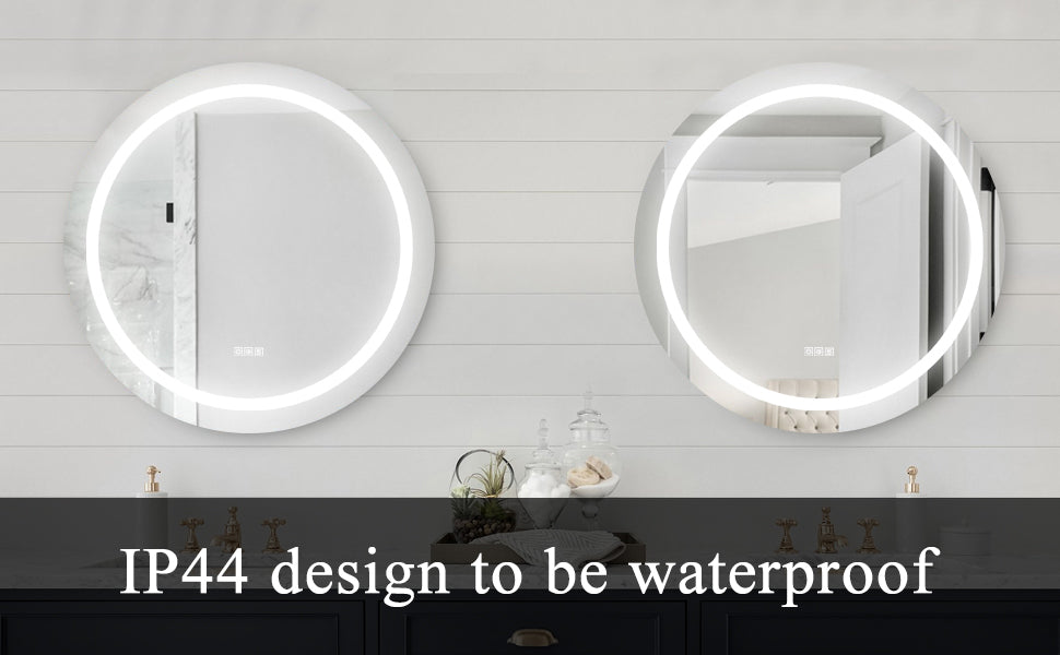 24 Inch LED Round Bathroom Mirror, anti-Fog & Dimming Led Bathroom Vanity Mirror