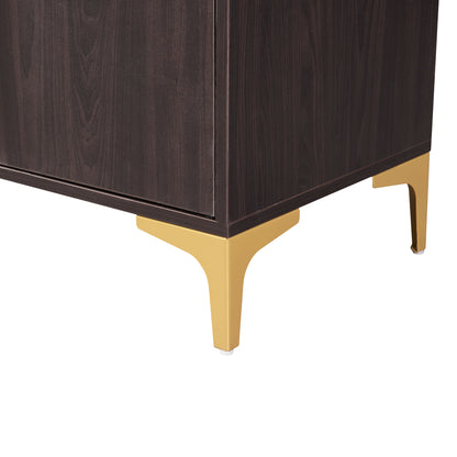 TREXM 58” L Sideboard with Gold Metal Legs and Handles Sufficient Storage Space Magnetic Suction Doors (Espresso)