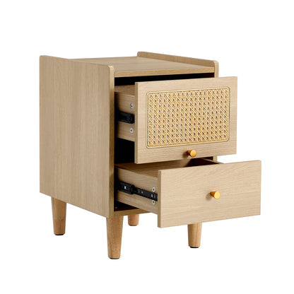 Modern simple storage cabinet MDF Board bedside cabinet Japanese rattan bedside cabinet Small household furniture bedside table.Applicable to dressing table in bedroom, porch, living room.2 Drawers