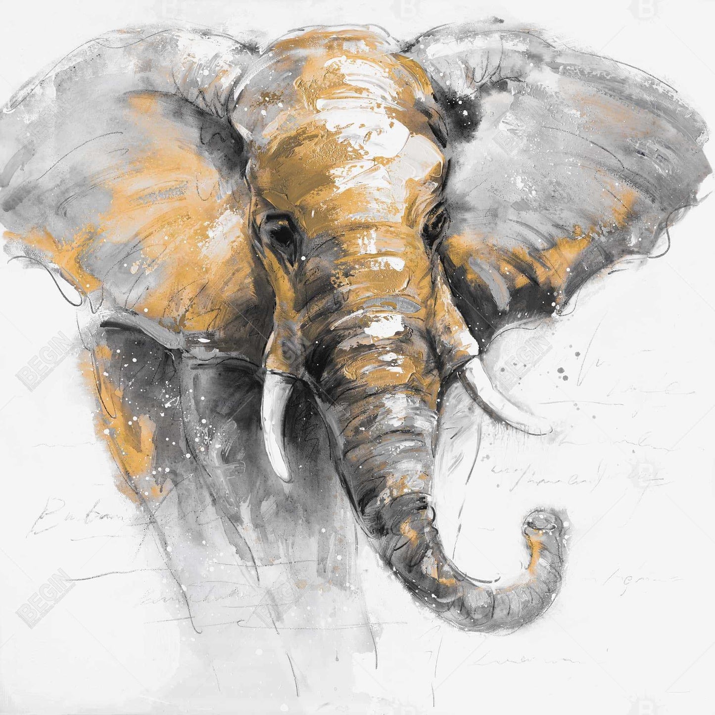 Beautiful golden elephant - 08x08 Print on canvas