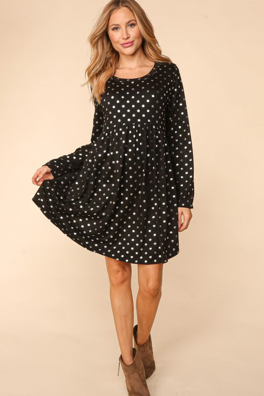 DOT FOIL BABYDOLL HACCI KNIT DRESS