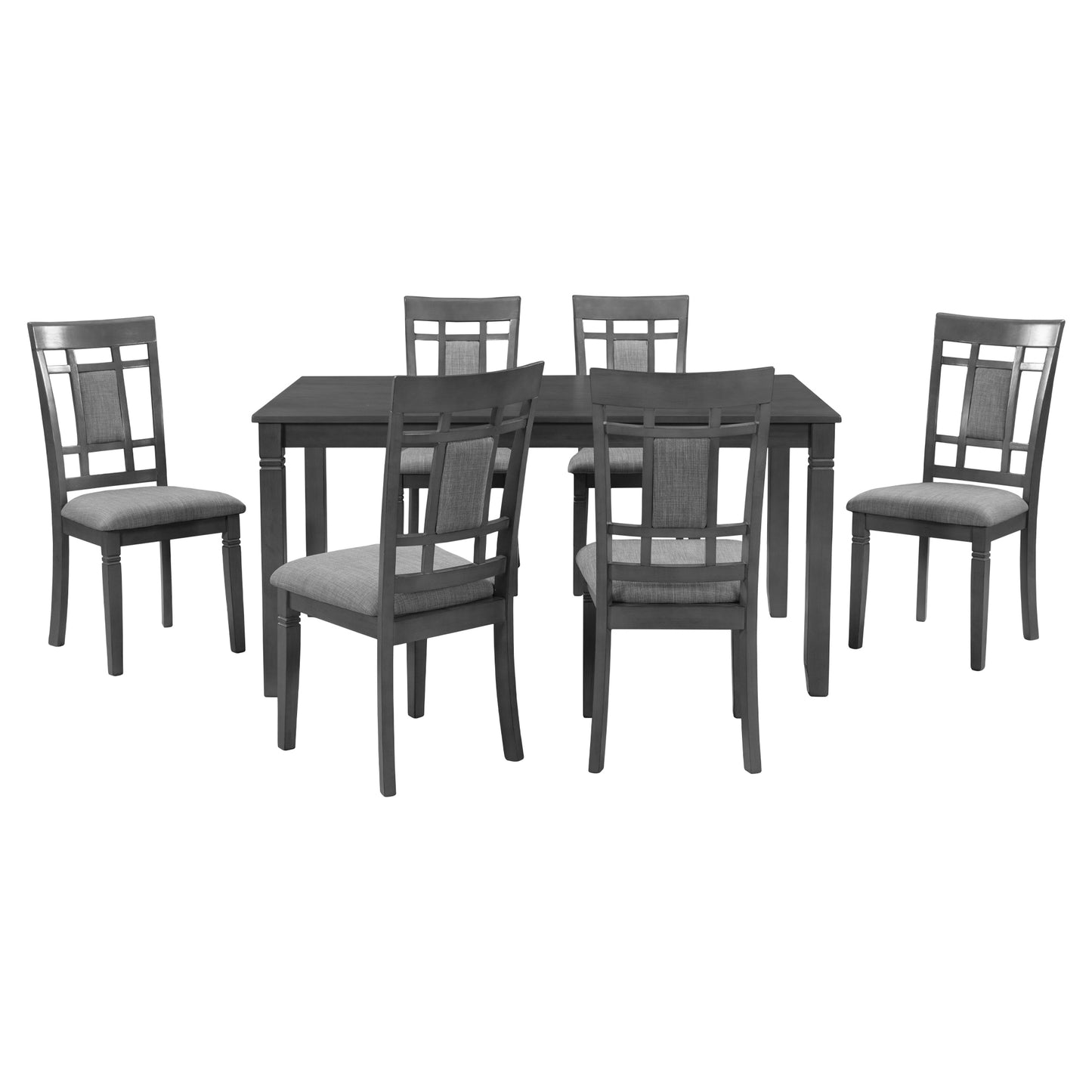 TOPMAX 7-Piece Farmhouse Rustic Wooden Dining Table Set Kitchen Furniture Set with 6 Padded Dining Chairs, Gray