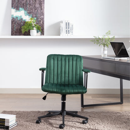 Mid-Back Desk Chair,Velvet Executive Swivel Office Chair with black Frame ,Swivel Arm Chair For Home Office(Green)