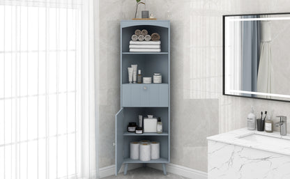 Gray Triangle Elegant Corner Cabinet with Open Shelves, MDF Board, Anti-toppling Device, Painting Surface, Large Storage Space for Limited Space