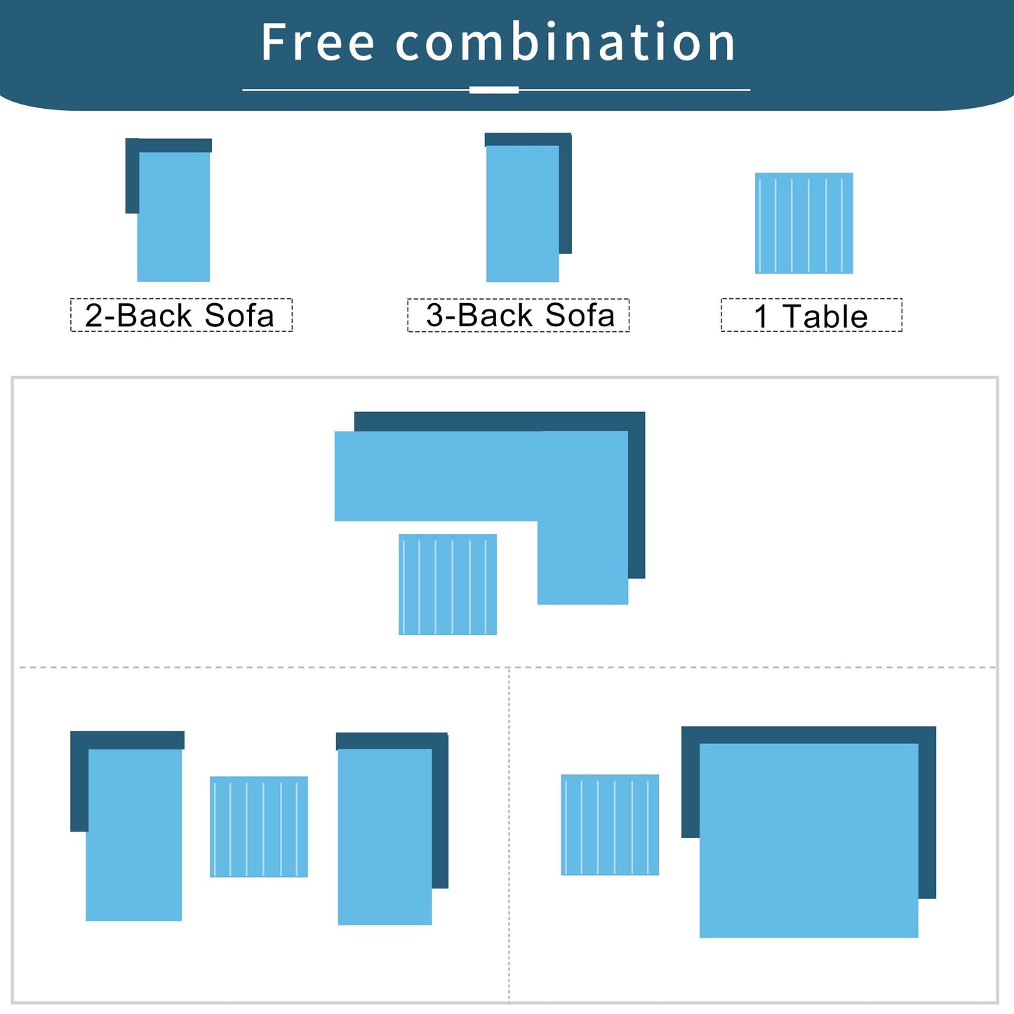 TOPMAX Outdoor 3-piece Aluminum Alloy Sectional Sofa Set with End Table and Coffee Table,Black Frame+Gray Cushion