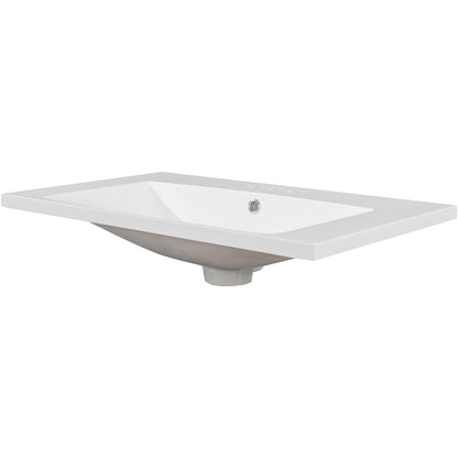 30" Single Bathroom Vanity Top with White Basin, 3-Faucet Holes, Ceramic