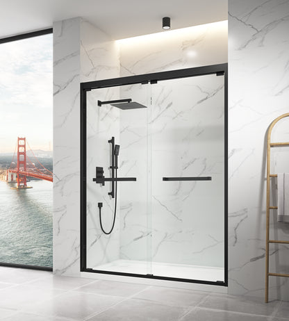 LTL needs to consult the warehouse addressSemi-Frameless Bypass Sliding Shower Door in  Black, 60 in Width x 76 in Height, 5/16 in. (8mm) Certified Clear Tempered Glass, Smooth Gliding Open and Close