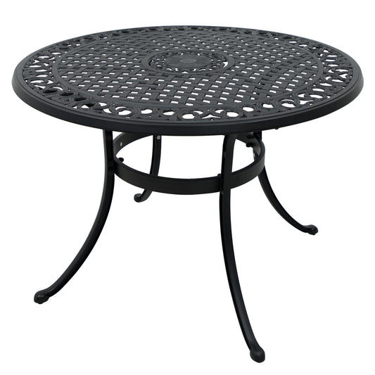 42 Inch Cast Aluminum Patio Table with Umbrella Hole,Round Patio Bistro Table for Garden, Patio, Yard, Black with Antique Bronze at The Edge