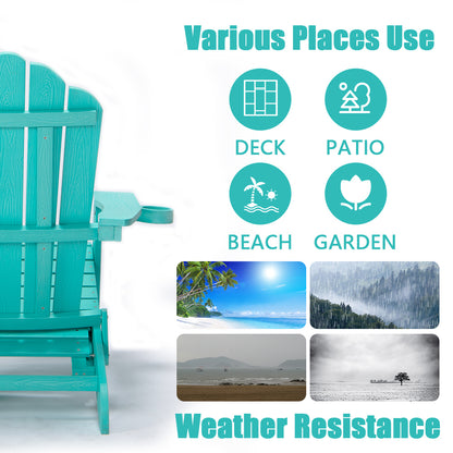 TALE Folding Adirondack Chair with Pullout Ottoman with Cup Holder, Oversized, Poly Lumber,  for Patio Deck Garden, Backyard Furniture, Easy to Install,GREEN. Banned from selling on Amazon