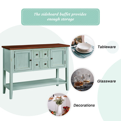 TREXM  Cambridge Series Buffet Sideboard Console Table with Bottom Shelf (Retro Blue)